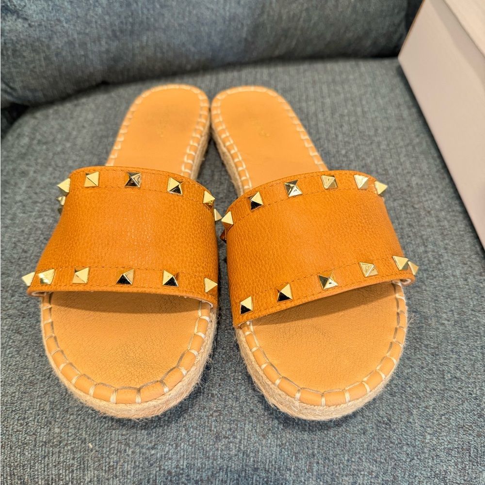 Studded Tan Slide Sandals